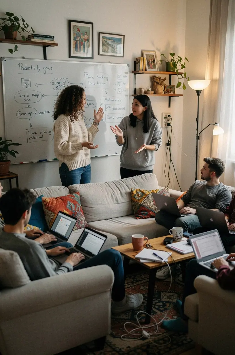 O persoană folosind o tabletă pentru a urmări un tutorial despre optimizarea timpului prin instrumente digitale.